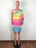 Corduroy Print Gradient Mini Dress