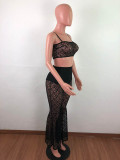 Lace Embroidery Flared Wide-leg Pants Two Piece Set