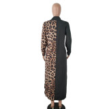 Leopard Stitching Irregular Pocket Shirt Dress