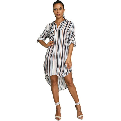 Casual Striped Shirt Dress