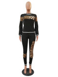 Autumn and Winter Leopard Stitching Casual Sport Set