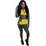 Splicing Contrast Color Hoody Sports Pant Set