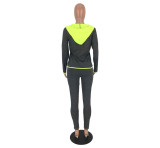  Splicing Contrast Color Hoody Sports Pant Set
