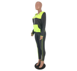  Splicing Contrast Color Hoody Sports Pant Set