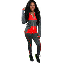 Splicing Contrast Color Hoody Sports Pant Set