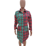 Casual Plaid Contrast Pocket Color Shirt Dress