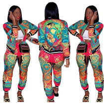 Casual Colorful Printed Jacket and Trousers