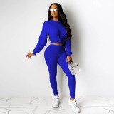 Solid Color Long Sleeve Two Piece Sports Pant Set
