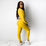 Solid Color Long Sleeve Two Piece Sports Pant Set