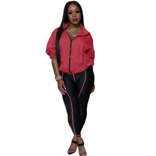 Casual Turn-down Neck Sport Two Piece Set