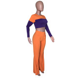  Casual Stitching Crop Top and Flared Pant