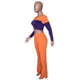  Casual Stitching Crop Top and Flared Pant