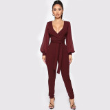 Casual Chiffon Belted Jumpsuit
