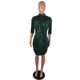 Sexy Mesh Sequined Fringed Bodycon Dress