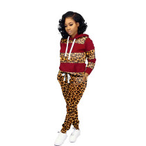 Casual Leopard Sports Hooded Sweatshirt Pant Set