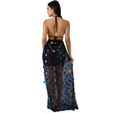 Casual Straps Backless Sequin Long Dress