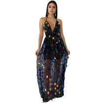 Casual Straps Backless Sequin Long Dress