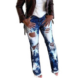 Shredded Straight Stretch Hole Jeans
