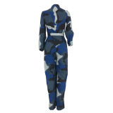 Casual Pocket Camouflage Jumpsuit with Wide Leg Pants