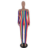 Colorful Stripes Split Straps Jumpsuits