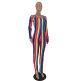 Colorful Stripes Split Straps Jumpsuits