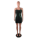 Casual Sequins Sling Halter Mini Dress