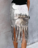 Sequins Fringe Party Long Skirt