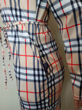 Irregular Plaid Shirt Dress with Belt