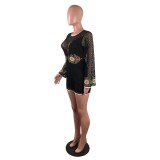 Lace Round Neck Hollow Embroidered Romper