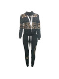 Casual Leopard Stitching Hooded Sports Two Piece Set
