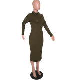 Solid Color Stretch Pocket Pit Midi Dress