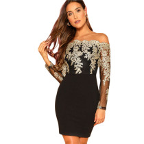 Embroidered Lace Off Shoulder Mini Dress