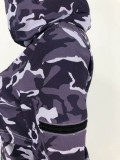 Camouflage Zipper Stitching Hooded Two Piece Set