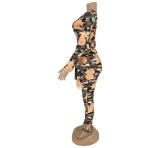 Casual Print V-neck Camouflage Jumpsuit