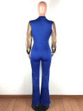 Casual Mesh Perspective Feather Embroidery Jumpsuit
