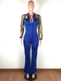 Casual Mesh Perspective Feather Embroidery Jumpsuit
