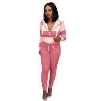 Casual Striped Stitching Hooded Sweatshirt and Trousers