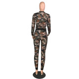 Casual Camouflage Burning Flower Two-piece Set