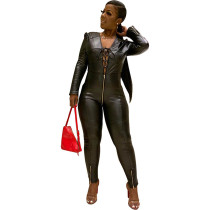 Casual Hollow Leather Bandage Jumpsuit