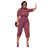 Casual African Print Totem Jumpsuit with Scarf