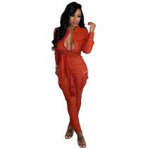 Solid Color Workwear Style Jumpsuit