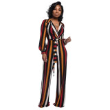 Colorful Striped Jumpsuit with Belt