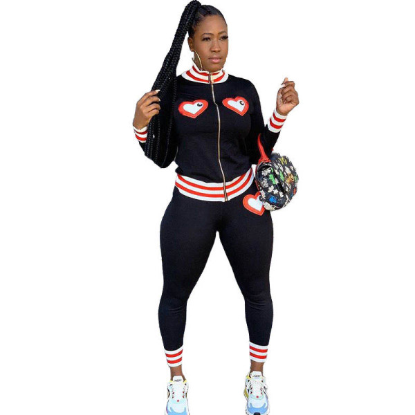 Ribbed Embroidered Zipper Sports Outfits