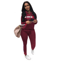 Casual Striped Stitching Hoodie Pant Set