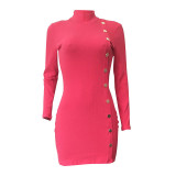 Solid Color High Neck Club Dress