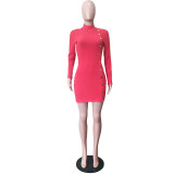 Solid Color High Neck Club Dress