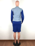 Casual Stitching Denim Jacket and Skirt