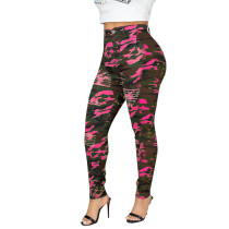 Casual Hole Burnt Flower Camouflage Sports Trousers