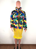 Unisex Zipper Up Camouflage Dyed Padded Down Jacket