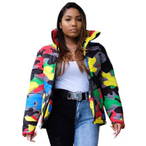 Unisex Zipper Up Camouflage Dyed Padded Down Jacket
